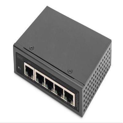 Digitus Industrial Extender 5 Ports Gigabit Poe - 1 RJ45 Port in 802.3bt Input - 4 RJ45 Poe 802.3af/at Outputs - Cascade Connectable - 10/100/1000 Mbit/s - Black