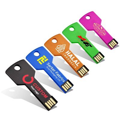Custom USB Flash Drive 8GB 25 Pack Customized Key Shaped Thumb Drive Customizable USB Drive Logo Print FEWINA Branding with Personalized USB Stick (25 Pack,5 Color Options)
