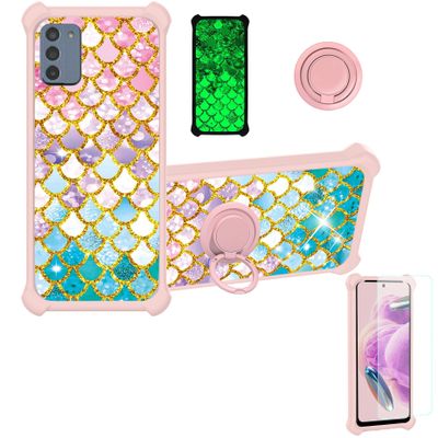 jioeuinly Nokia C300 Case Compatible with Nokia C300 Phone Case Cover [with Tempered Glass Screen Protector][Hard PC + Soft Silicone][Ring Support] [Gold Glitter+Luminous] JSF-YL