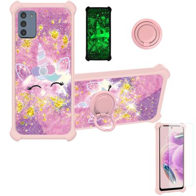 Case for Nokia C300 Case Compatible with Nokia C300 Phone Case N155DL Cover [with Tempered Glass Screen Protector][Hard PC + Soft Silicone][Ring Support] [Gold Glitter+Luminous] JSF-DJS