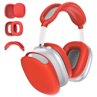 3 in 1 Silicone Case Cover Compatible with Apple Airpods Max Headphones(2024/2020), Anti-Scratch Ear Pad Case Cover Ear Cups Cover and Headband Cover Compatible with Apple Airpod Max, Accessory (Red)