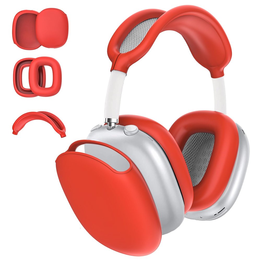 3 in 1 Silicone Case Cover Compatible with Apple Airpods Max Headphones(2024/2020), Anti-Scratch Ear Pad Case Cover Ear Cups Cover and Headband Cover Compatible with Apple Airpod Max, Accessory (Red)