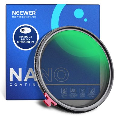 NEEWER 55mm Black Diffusion 1/4 Effect with ND2-ND32 Variable ND Filter 2 in 1, HD Neutral Density Filter with Dreamy Cinematic Features, Water Repellent/Scratch Resistant/Dust Proof, No X Cross