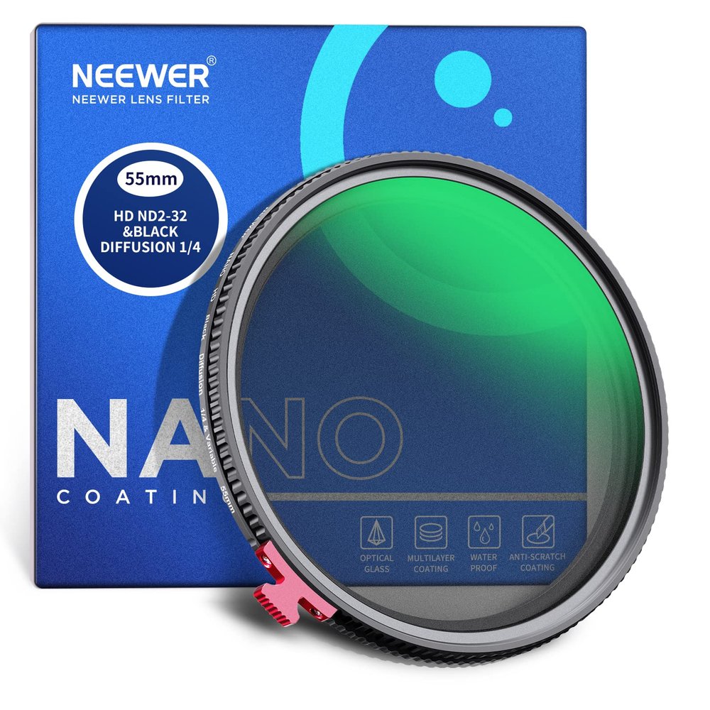 NEEWER 55mm Black Diffusion 1/4 Effect with ND2-ND32 Variable ND Filter 2 in 1, HD Neutral Density Filter with Dreamy Cinematic Features, Water Repellent/Scratch Resistant/Dust Proof, No X Cross