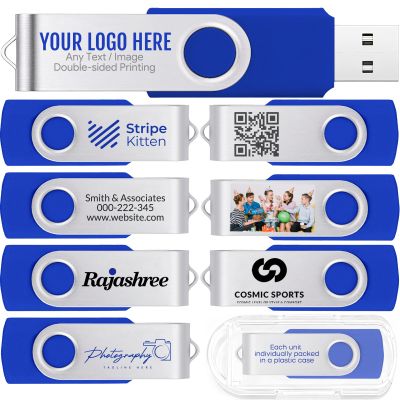 [100pcs] Custom Logo USB Flash Drive 512MB 100 Pack JBOS Bulk Personalized USB Drives with Your Logo Customized Promotional Thumb Drives with Brand Name/Site Address/Contact info - Blue