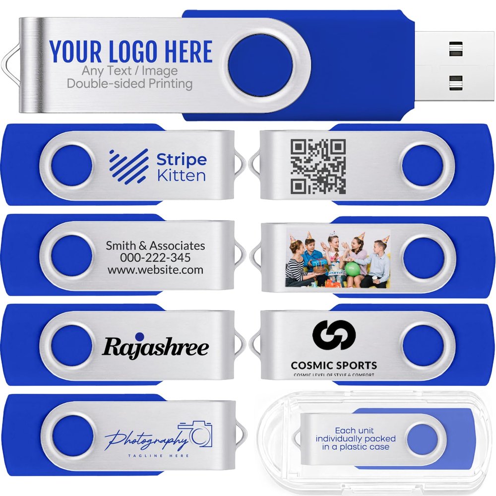[100pcs] Custom Logo USB Flash Drive 512MB 100 Pack JBOS Bulk Personalized USB Drives with Your Logo Customized Promotional Thumb Drives with Brand Name/Site Address/Contact info - Blue