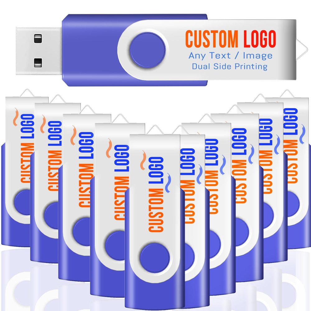 [100pcs] Custom Logo USB Flash Drive 64GB 100 Pack JBOS Bulk Personalized USB Drives with Your Logo Customized Promotional Thumb Drives with Brand Name/Site Address/Contact info - Blue