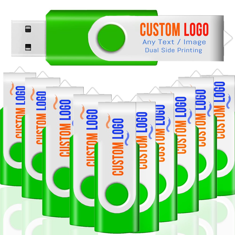 [100pcs] Custom Logo USB Flash Drive 32GB 100 Pack JBOS Bulk Personalized USB Drives with Your Logo Customized Promotional Thumb Drives with Brand Name/Site Address/Contact info - Green