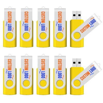 [100pcs] Custom Logo USB Flash Drive 128MB 100 Pack JBOS Bulk Personalized USB Drives with Your Logo Customized Promotional Thumb Drives with Brand Name/Site Address/Contact info - Yellow