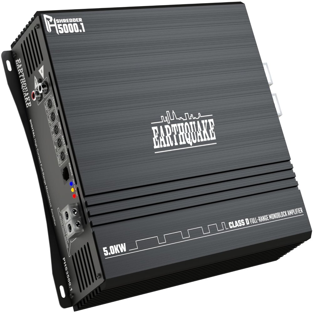 EARTHQUAKE PHS5000.1 Powerhouse Shredder Class D Digital High Current Full Range Mono Amplifier, 5500W Max Output, 1/2/4 Ohm Stable, Bass Remote Knob Included