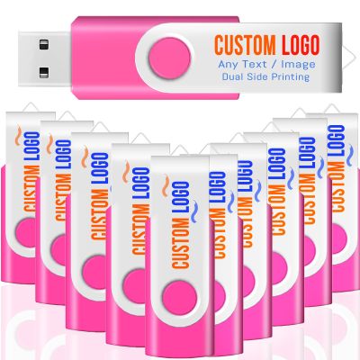 [100pcs] Custom Logo USB Flash Drive 64GB 100 Pack JBOS Bulk Personalized USB Drives with Your Logo Customized Promotional Thumb Drives with Brand Name/Site Address/Contact info - Pink