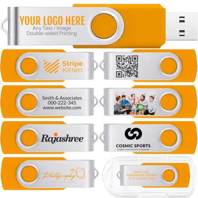 [100pcs] Custom Logo USB Flash Drive 4GB 100 Pack JBOS Bulk Personalized USB Drives with Your Logo Customized Promotional Thumb Drives with Brand Name/Site Address/Contact info - Orange