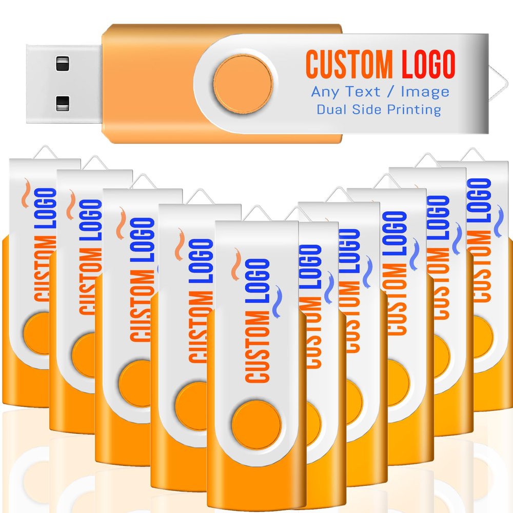 [25pcs] Custom Logo USB Flash Drive 2GB 25 Pack JBOS Bulk Personalized USB Drives with Your Logo Customized Promotional Thumb Drives with Brand Name/Site Address/Contact info - Orange