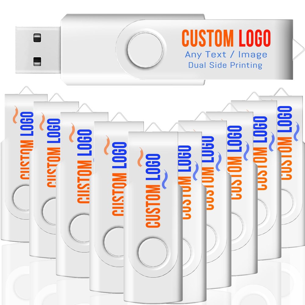 [25pcs] Custom Logo USB Flash Drive 32GB USB3.0 25 Pack JBOS Bulk Personalized USB Drives with Your Logo Customized Promotional Thumb Drives with Brand Name/Site Address/Contact info - White