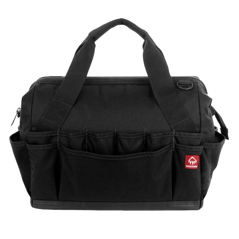 WOLVERINE Tool Bag | Tote| Utility Roll | Durable Nailhead Nylon, Adjustable Straps, and Versatile Pockets for On-the-Go Tool Organization, 16 Inch 34 Pocket Bag, Black