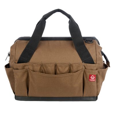 WOLVERINE Tool Bag | Tote| Utility Roll | Durable Nailhead Nylon, Adjustable Straps, and Versatile Pockets for On-the-Go Tool Organization, 16 Inch 34 Pocket Bag, Chestnut
