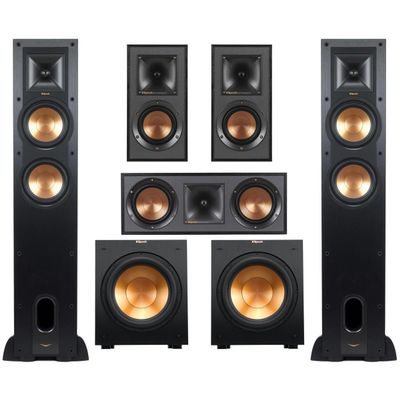 Klipsch Reference 5.2 Home Theater Pack with (2) R-26FA Floorstanding Speaker, (2) R-12SW Subwoofer, R-25C Center Channel Speaker and 2, R-41M Bookshelf Speaker, 2X R-12SW Subwoofers, Black