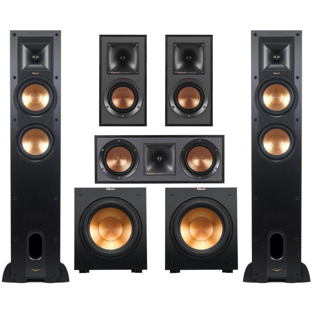 Klipsch Reference 5.2 Home Theater Pack with (2) R-26FA Floorstanding Speaker, (2) R-12SW Subwoofer, R-25C Center Channel Speaker and 2, R-41M Bookshelf Speaker, 2X R-12SW Subwoofers, Black
