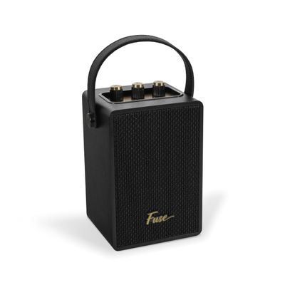 Fuse Andle Vintage Retro Bluetooth Speaker with Vegan Leather Handle | Portable Speaker with Smartphone Connection | USB & AUX Input | Stylish Black Wood Exterior