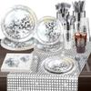 durony 169 Pieces 70s 80s Disco Party Supplies, Severs 24 Silver Disco Ball Dinnerware Include Plates Cups Cocktail Napkins Plastic Cutlery Table Runner for Bachelorette Birthday Party view 1