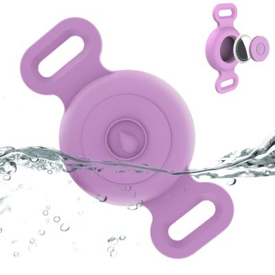 Airtag Collar Holder Compatible with Apple AirTag, Silicone Waterproof Air Tag Case for Collar, Anti-Lost AirTag Holder for Pet Cat Dog GPS Tracker (Purple)