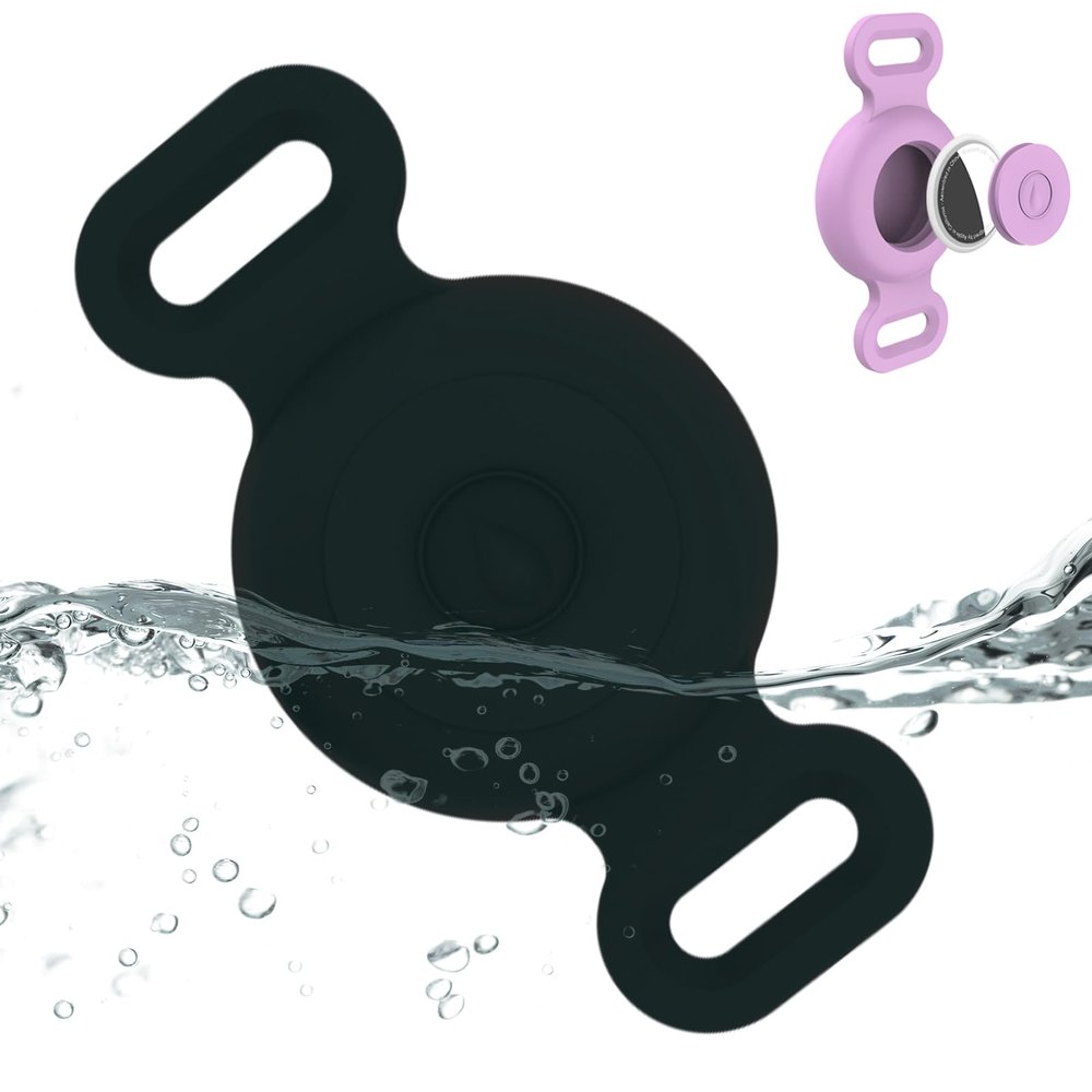 Airtag Dog Collar Holder Compatible with Apple AirTag, Silicone Waterproof Air Tag Case for Pet Collar, Anti-Lost AirTag Holder for Cat Dog GPS Tracker (Black)