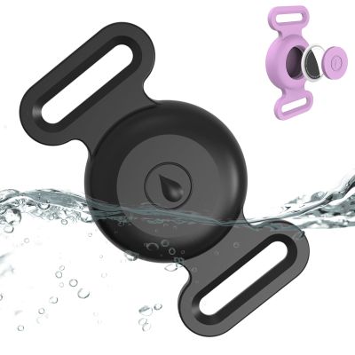 Airtag Dog Collar Holder Compatible with Apple AirTag, Silicone Waterproof Air Tag Case for Collar, Anti-Lost AirTag Holder for Pet Cat GPS Tracker (Black)