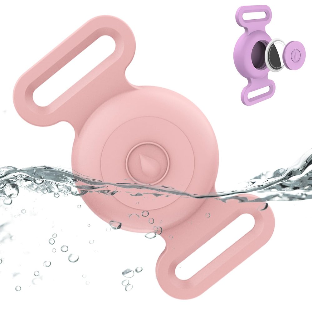 Airtag Dog Collar Holder - Waterproof Silicone Case for Apple AirTag, Anti-Lost Holder for Pet Cat GPS Tracker (Pink)