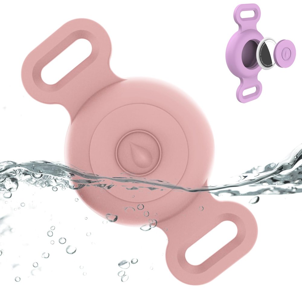 Waterproof AirTag Collar Holder Compatible with Apple AirTag, Silicone Waterproof AirTag Case for Collar, Anti-Lost AirTag Holder for Pet Cat Dog GPS Tracker (Pink)