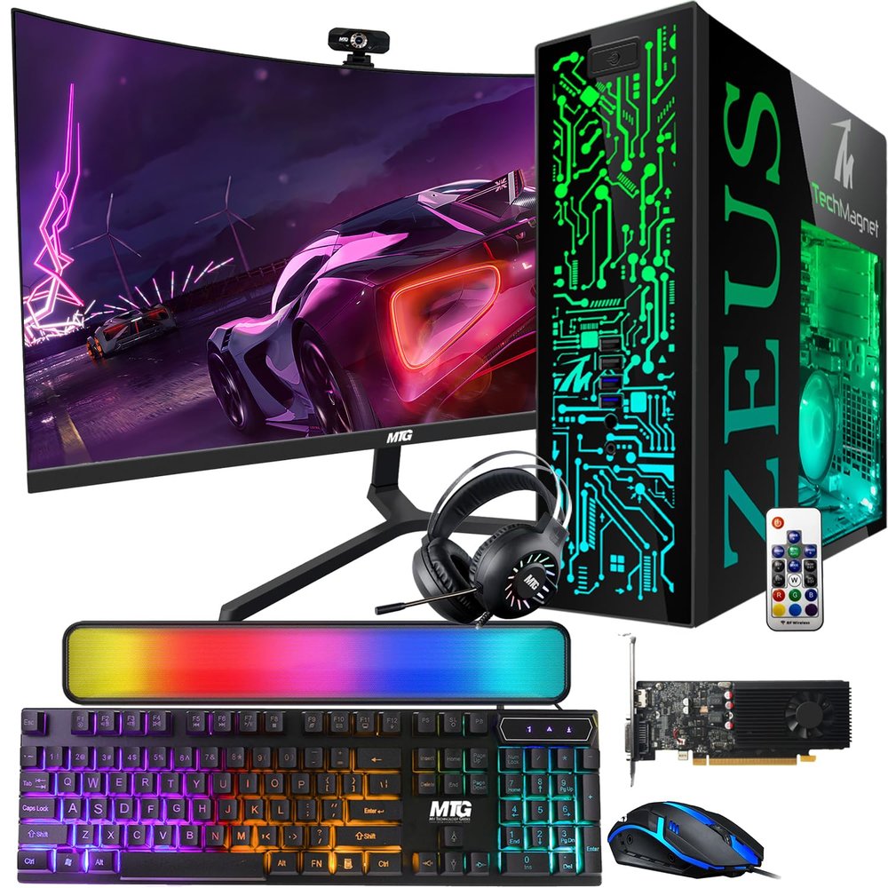 TechMagnet Gaming Desktop PC, Intel i7 6th Gen, Zeus Pro 6, GT 1030 2GB DDR5, 16GB RAM ARGB, 1TB SSD + 4TB HDD, MTG 24 Inch Curved Gaming Monitor, RGB Kit, Windows 11 (Renewed)