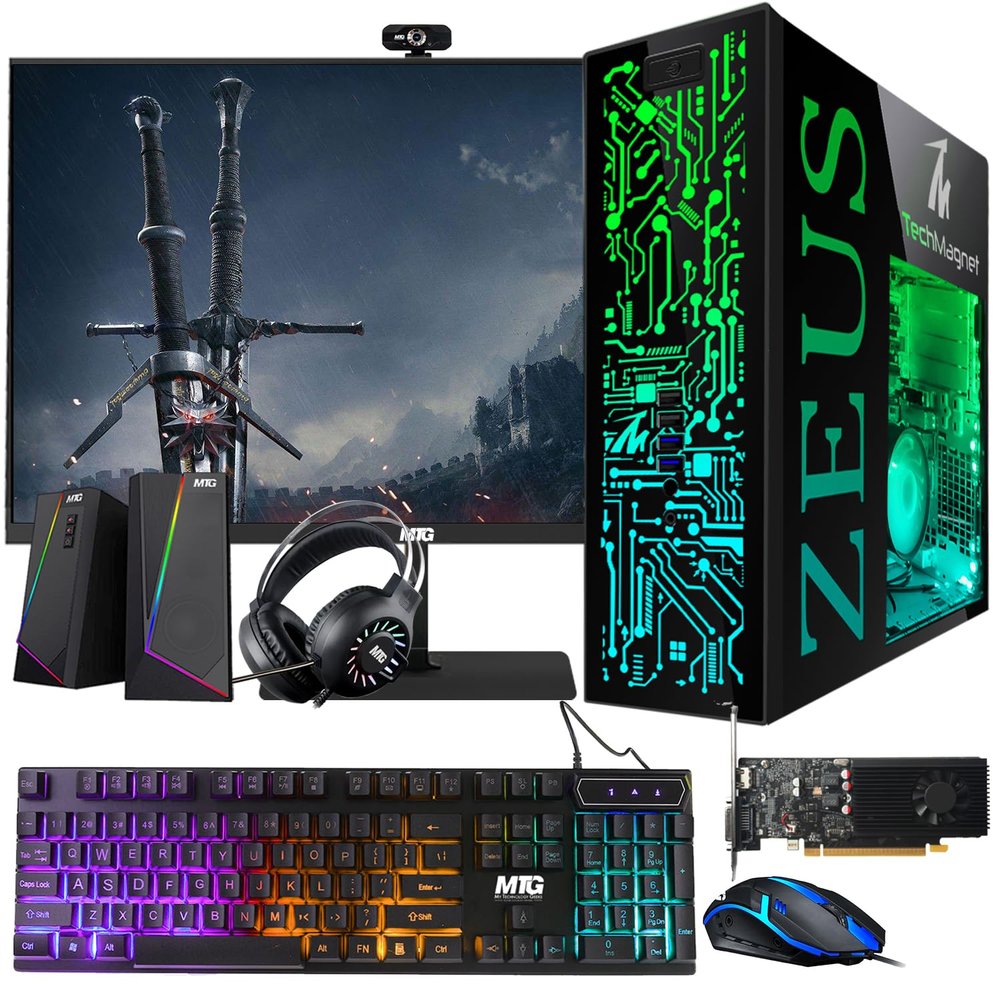TechMagnet Gaming Desktop PC, Intel i5 6th Gen, Zeus Pro 6, GT 1030 2GB DDR5, 16GB RAM ARGB, 256GB SSD + 1TB HDD, 22 Inch Monitor, RGB Kit, Windows 11 (Renewed)