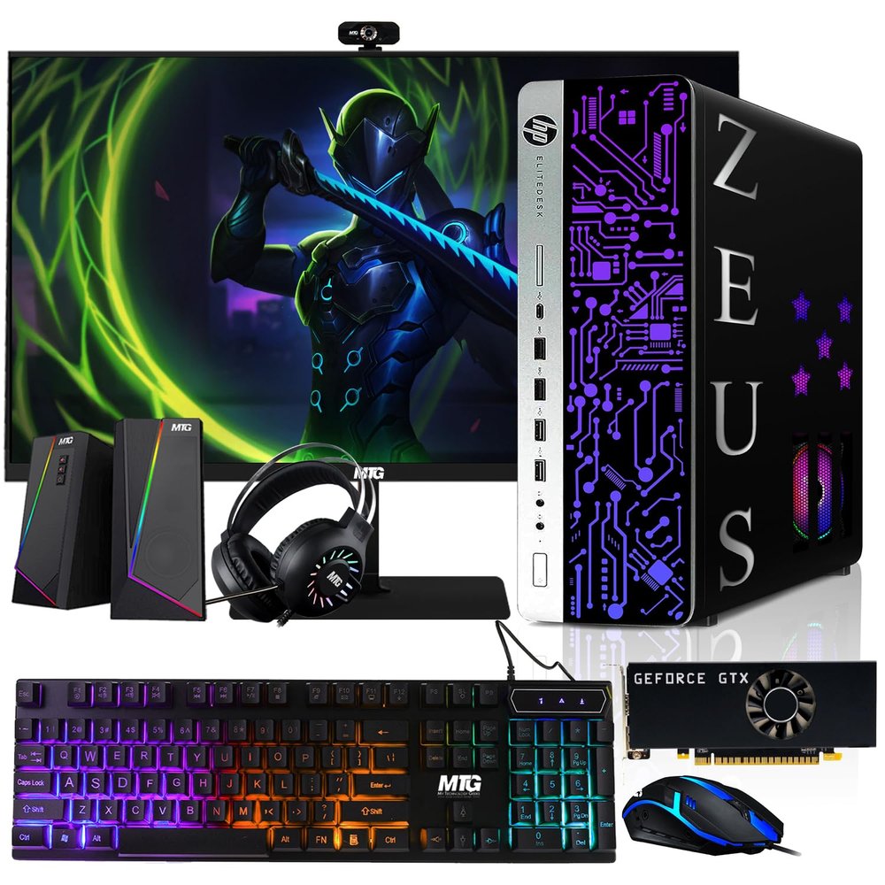 HP G3 Gaming Desktop PC, Intel i7 6th Gen, GTX 1050 TI 4GB GDDR5, 16GB RAM, 256GB SSD + 1TB HDD 24 Inch Monitor, RGB Front Panel 385 Patterns, RGB Kit, Windows 11 (Renewed)
