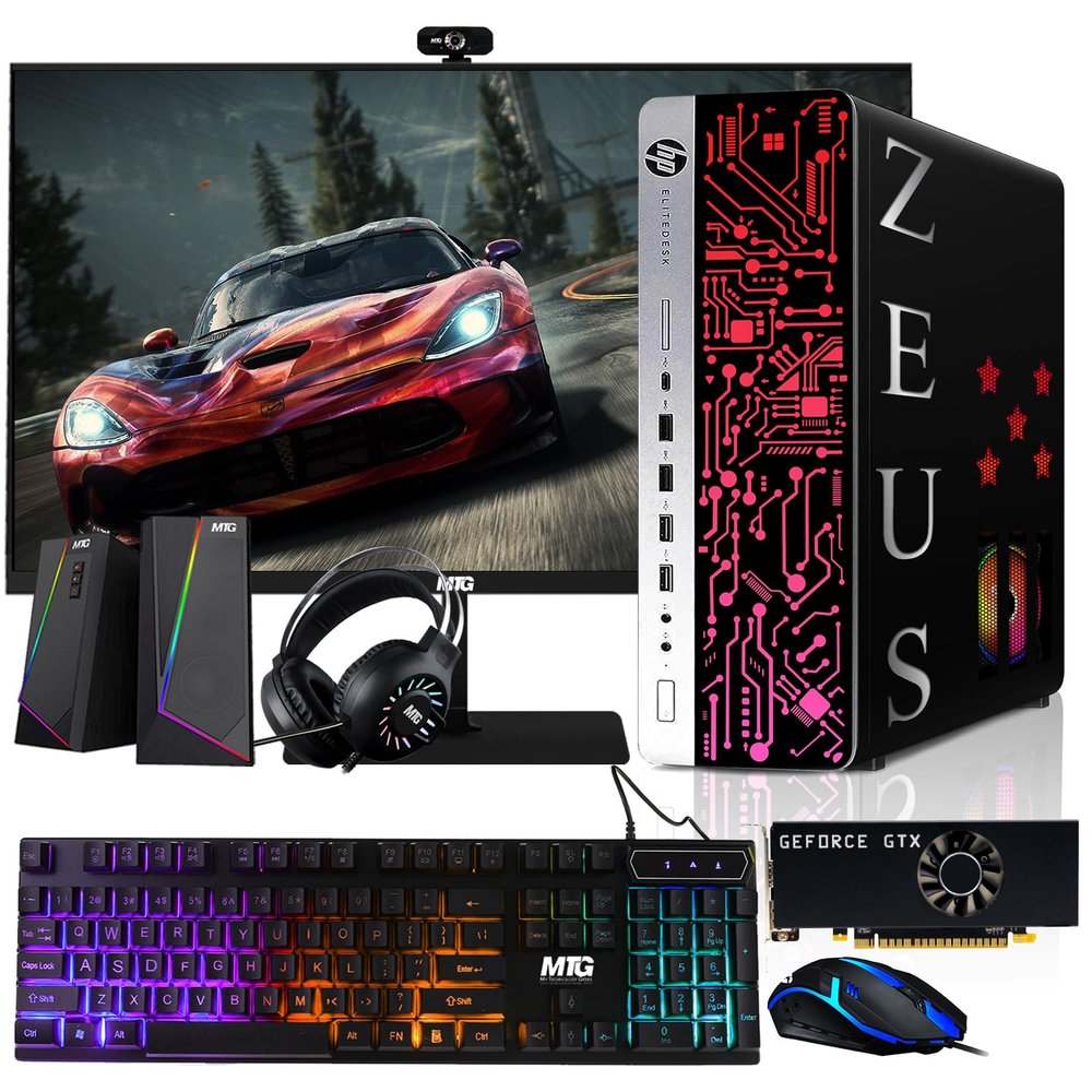 HP G3 Gaming Desktop PC, Intel i7 6th Gen, GTX 1050 TI 4GB GDDR5, 16GB RAM, 256GB SSD, 27 Inch 75hz Gaming Monitor, RGB Front Panel, RGB Kit, Windows 11 (Renewed)