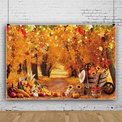 10x6.5ft Vinyl Fall Forest Photography Backdrop Autumn Maple Leaves Frinedsgiving Background Thanksgiving Pumpkin Woodland Tree Farm Harvest Banner Baby Shower Party Decor Photo Booth Props