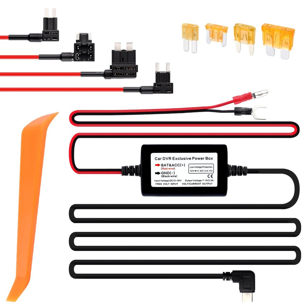 9.68Ft USB C Dash Cam Hardwire Kit - 12V-30V to 5V 2.5A Car Dash Camera Charger Power Supply+4pcs 16AMG Car Fuse Tap&4PCS 5A Blade Fuse for Dash Camera(Type-C USB)