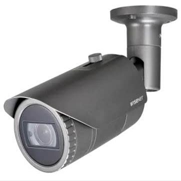 Hanwha QNO-7082R 4MP IR WDR ICR Outdoor Network H.265 PoE Bullet Camera with 3.2mm-10mm (3.1x) Motorized Varifocal Lens, Dark Grey/Aluminum