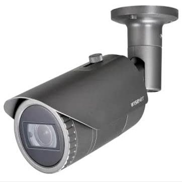 Hanwha QNO-7082R 4MP IR WDR ICR Outdoor Network H.265 PoE Bullet Camera with 3.2mm-10mm (3.1x) Motorized Varifocal Lens, Dark Grey/Aluminum