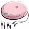 Deluxe Products CD Player Portable with 60 Second Anti Skip, Stereo Earbuds, Includes Aux in Cable and AC USB Power Cable for use at Home or in Car. Pink view 1