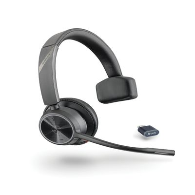 Poly Voyager 4310 UC Wireless Headset (Plantronics) - Single-Ear Bluetooth Headset w/Noise-Canceling Mic - Connect PC/Mac/Mobile via Bluetooth - Works w/Teams, Zoom, & More - Amazon Exclusive