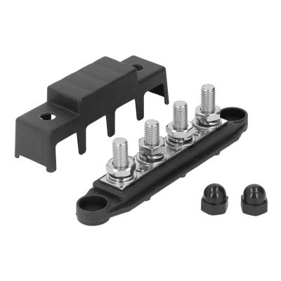 4 Position Bus Bar, Low Resistance Terminal Distribution Block M10 Studs 48V 250A for Automobile RV Yacht (Black)