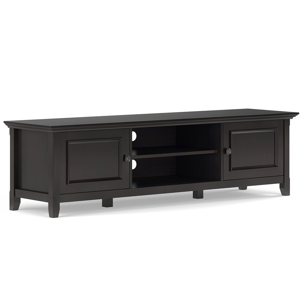 SIMPLIHOME Amherst TV Stand - 72 inch Wide Solid Wood Low Media Console in Hickory Brown, Transitional Entertainment Center for Living Room for TVs up to 80 Inches with Cabinets and Cable Management
