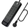10FT Power Strip with USB Ports Extension Cord, 12 Outlets and 2 USB & 2 USB-C Port(5V 3.1A),Bold Extension Cord with Fuse Surge Protected Flat Plug Power Strip for Home Office (Black) view 1