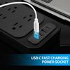 10FT Power Strip with USB Ports Extension Cord, 12 Outlets and 2 USB & 2 USB-C Port(5V 3.1A),Bold Extension Cord with Fuse Surge Protected Flat Plug Power Strip for Home Office (Black) view 2