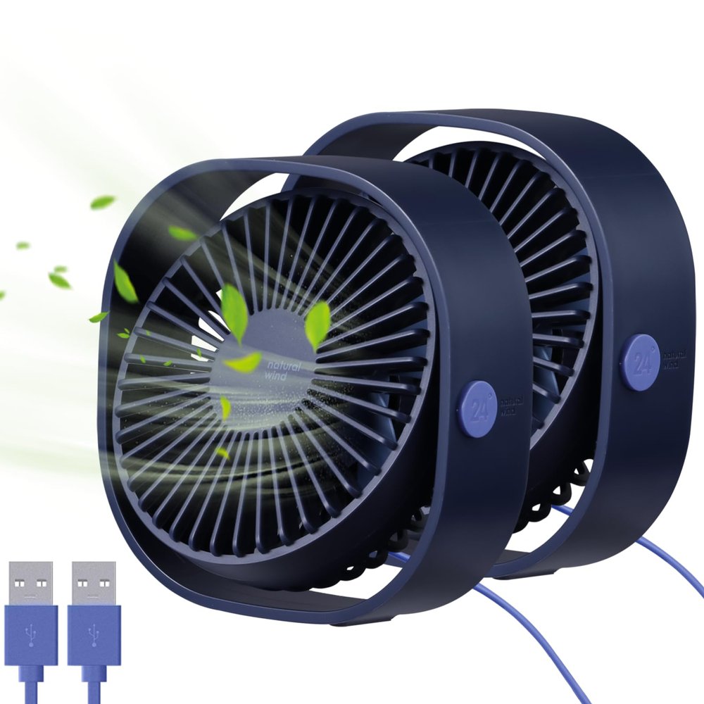 Joyoolife 2Pcs Desk Fan, 3 Speed Adjustable Table Fan, Quiet Powerful Desktop Fan, Battery Powered USB Rechargeable Strong Wind Tilt Fan, Small Portable Fan for Home Office Travel