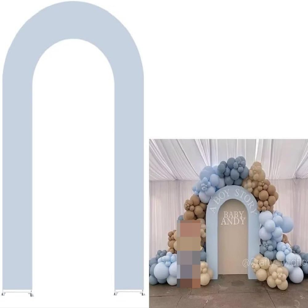 Iydamc Light Blue Open Arch Backdrop Cover for Birthday Partied Baby Shower Wedding Decor Double-Sided Stretchy U-Shaped Arched Wall Stands Covers Display Props