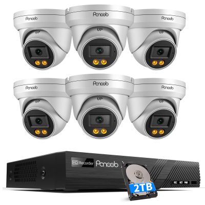 PANOOB PoE Security Camera System 4K, 6X Wired 8MP IP Surveillance Dome Cameras with Person Vehicle Detection, Smart Dual Lights Full Color Night Vision, 4K 8CH PoE NVR with 2TB HDD, PD93BA0608-8MD