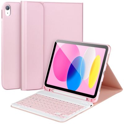 AHYWTAN for iPad 11/10th Generation Case with Keyboard,Detachable Bluetooth Keyboard case for iPad A16 2025 11 inch/10th Gen 2022 10.9 with Pencil Holder, Square Keycaps,Pink