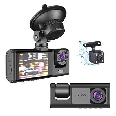 Dash Cam, 3 Lens 1080P Car Driving Recorder with Night Vision Loop Recording G Sensor Emergency Saving, 2in LCD Screen 170 Degree Angle, Multifunctional Car Camera