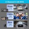Dash Cam, 3 Lens 1080P Car Driving Recorder with Night Vision Loop Recording G Sensor Emergency Saving, 2in LCD Screen 170 Degree Angle, Multifunctional Car Camera view 3