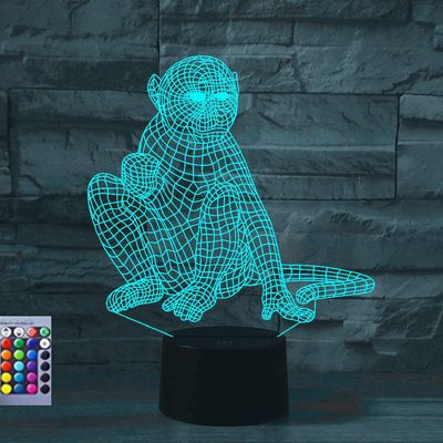 Jinnwell 3D Monkey Night Light Lamp Illusion 16 Color Changing Table Desk Decoration Lamps Acrylic Flat ABS Base USB Cable Birthday Gift Toys